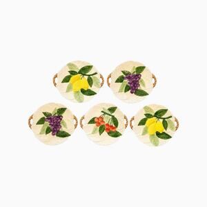 Vintage Japanese Majolica Fruit Handled Salad Plates Set of 5 Lord & Taylor